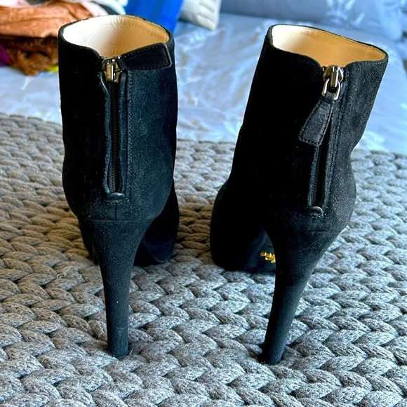 Prada Black Suede Platform Stilletto Ankle Boots - Picture 5 of 11